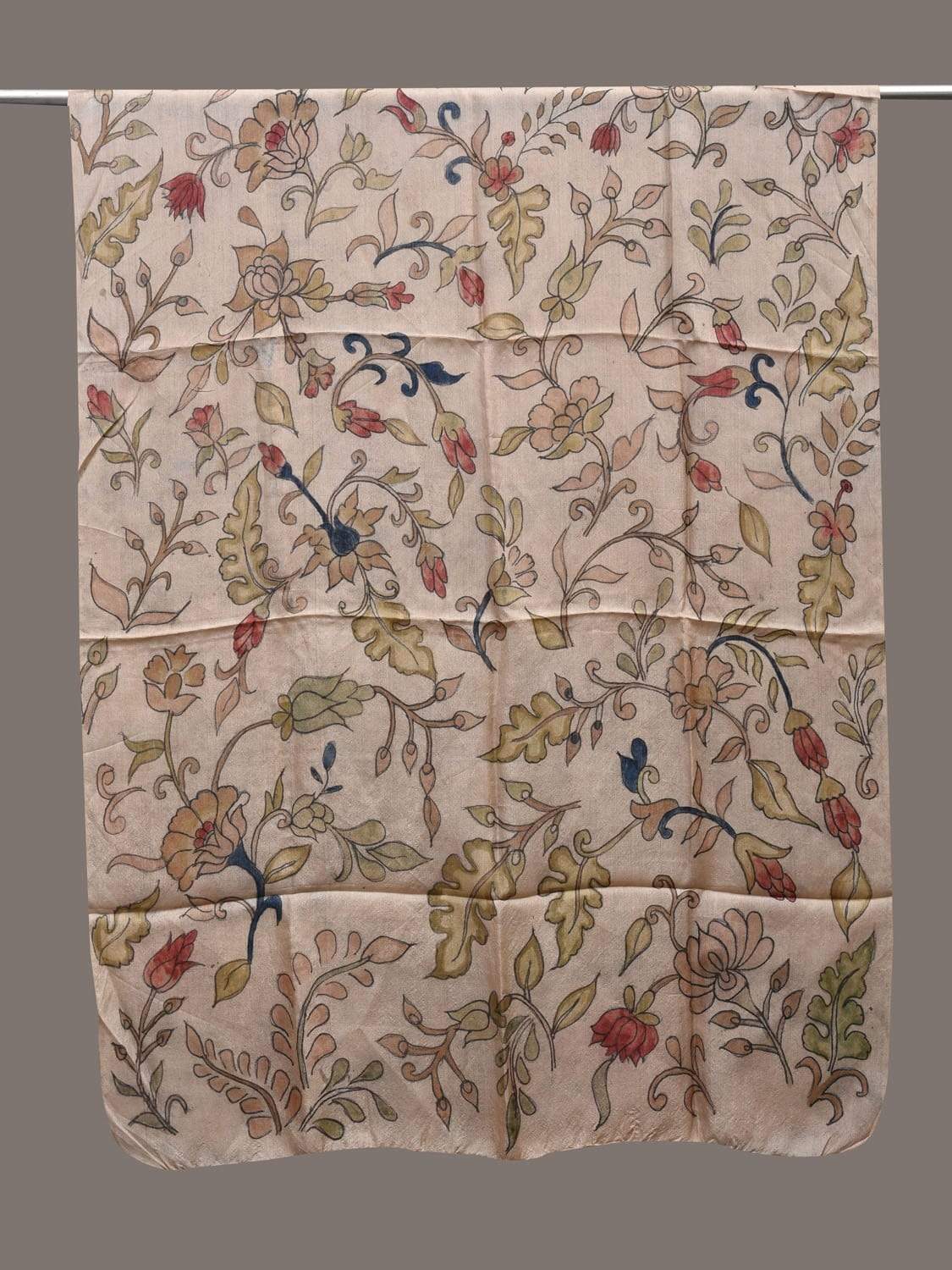 Cream Kalamkari Hand Painted Tussar Handloom Dupatta with Floral Design ds2448