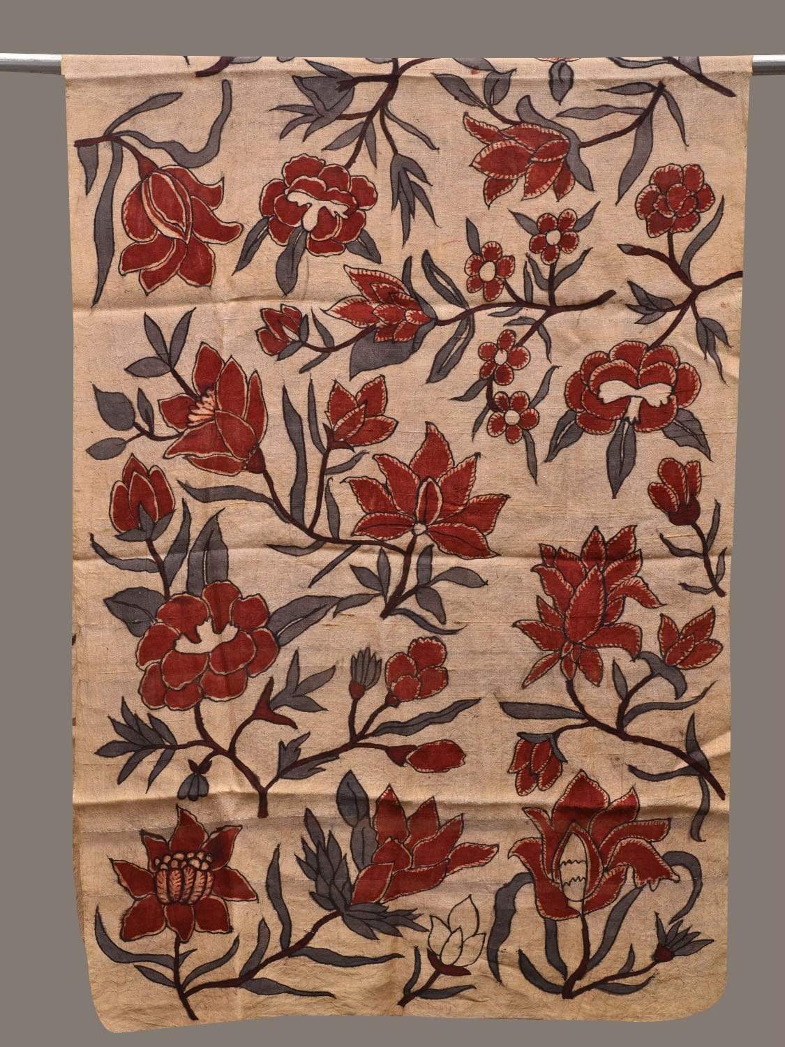 Cream Kalamkari Hand Painted Tussar Handloom Dupatta with Floral Design ds2538