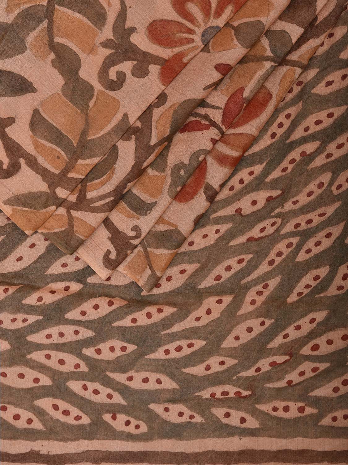 Cream Kalamkari Hand Painted Tussar Handloom Saree with All Over Floral Design KL0795