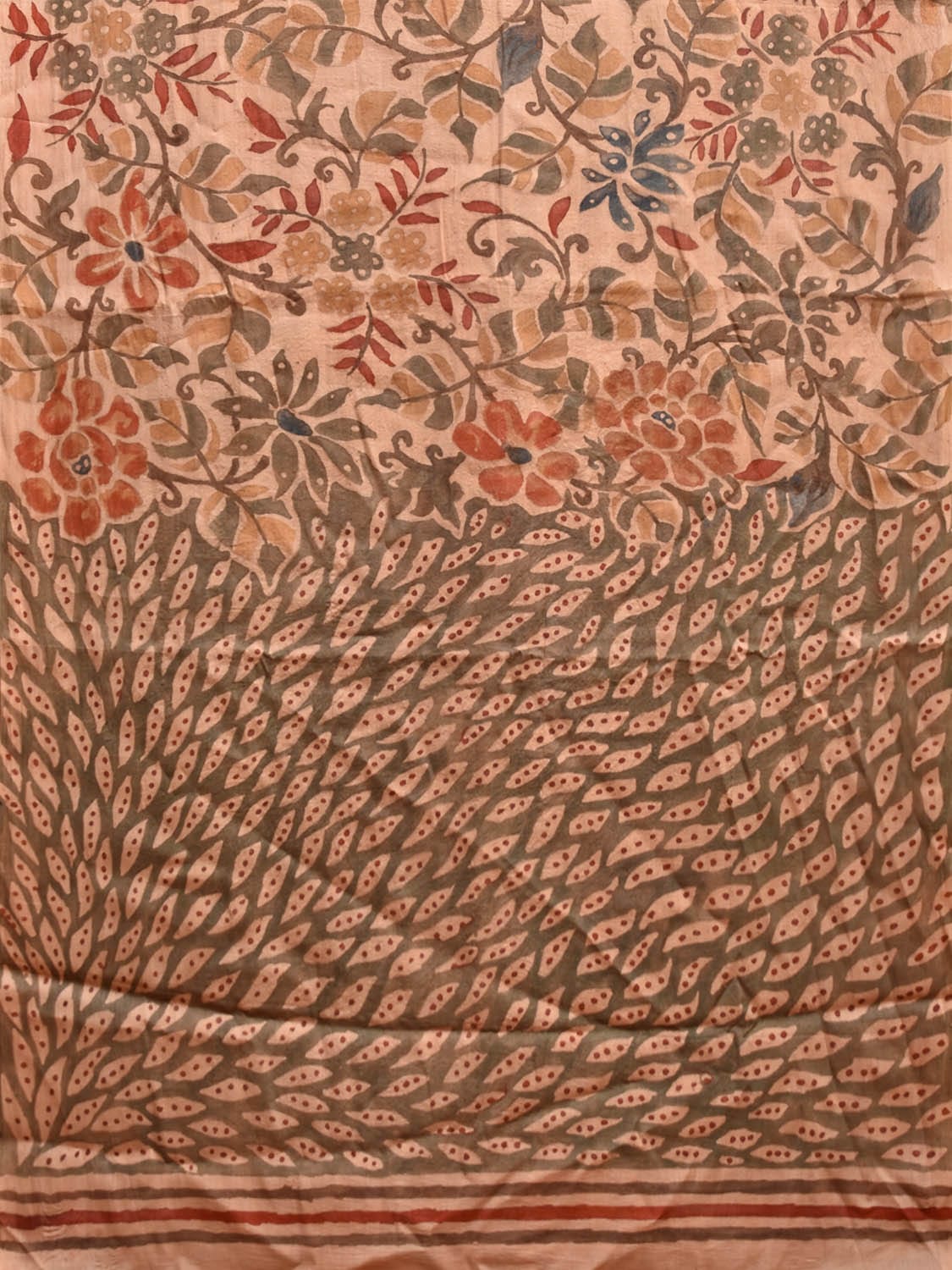 Cream Kalamkari Hand Painted Tussar Handloom Saree with All Over Floral Design KL0795