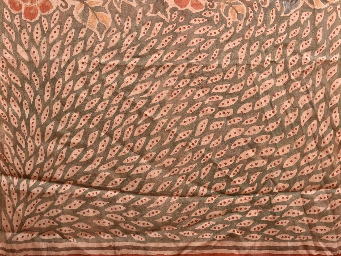 Cream Kalamkari Hand Painted Tussar Handloom Saree with All Over Floral Design KL0795