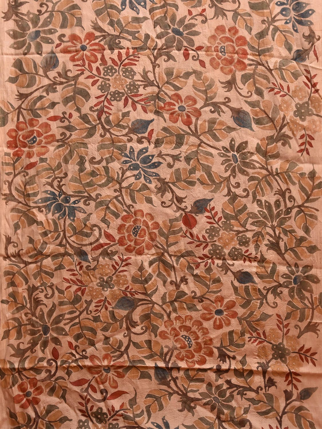 Cream Kalamkari Hand Painted Tussar Handloom Saree with All Over Floral Design KL0795