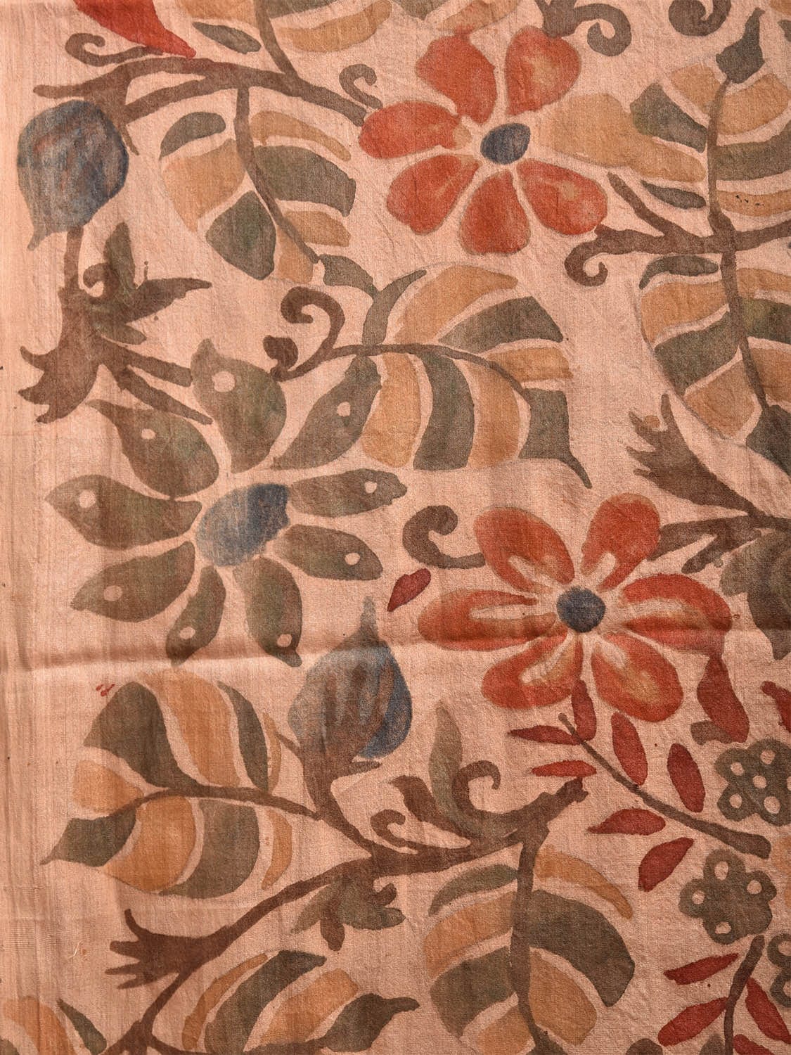 Cream Kalamkari Hand Painted Tussar Handloom Saree with All Over Floral Design KL0795