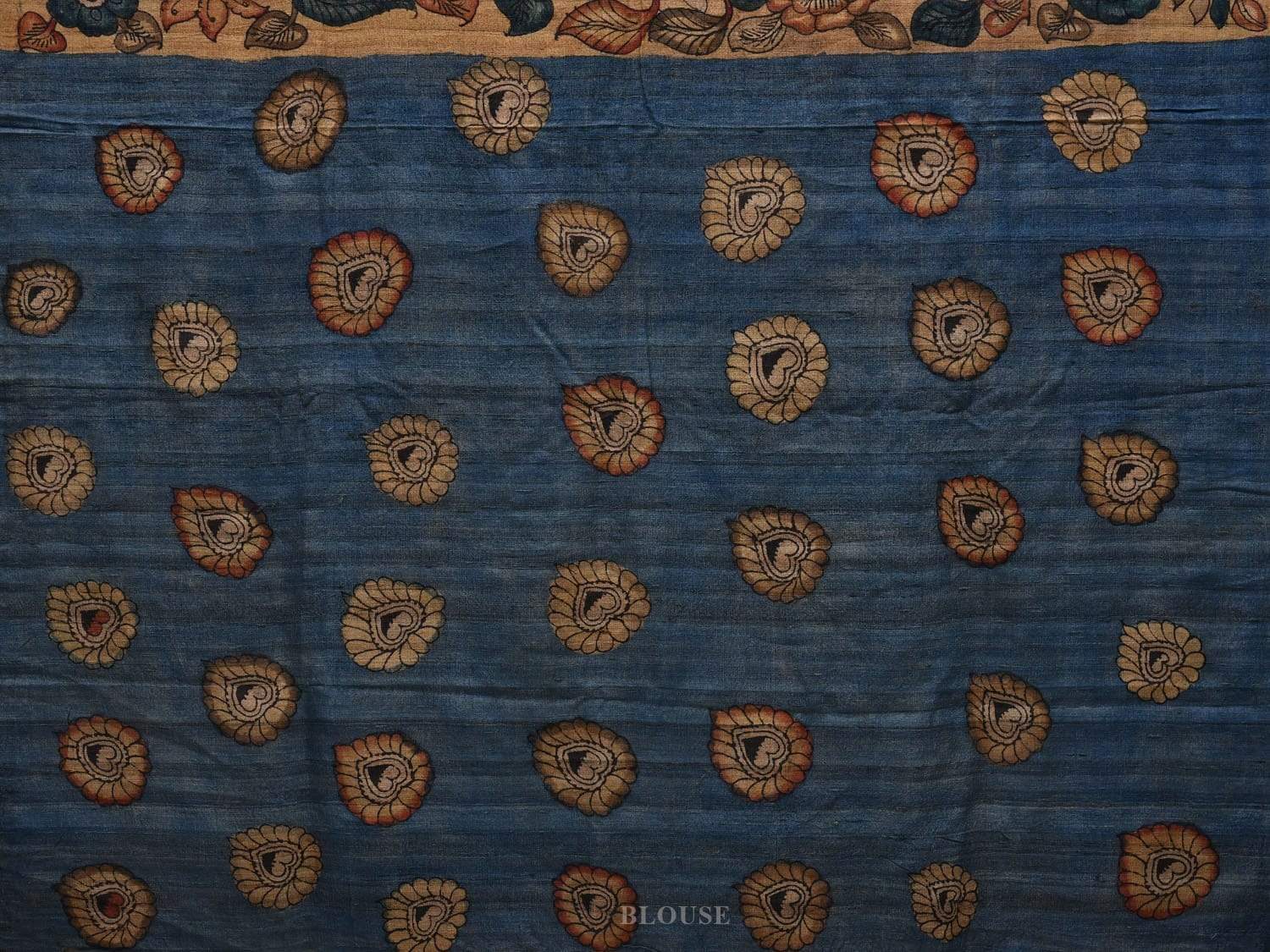 Cream Kalamkari Hand Painted Tussar Handloom Saree with Floral and Peacocks Design No Blouse KL0569