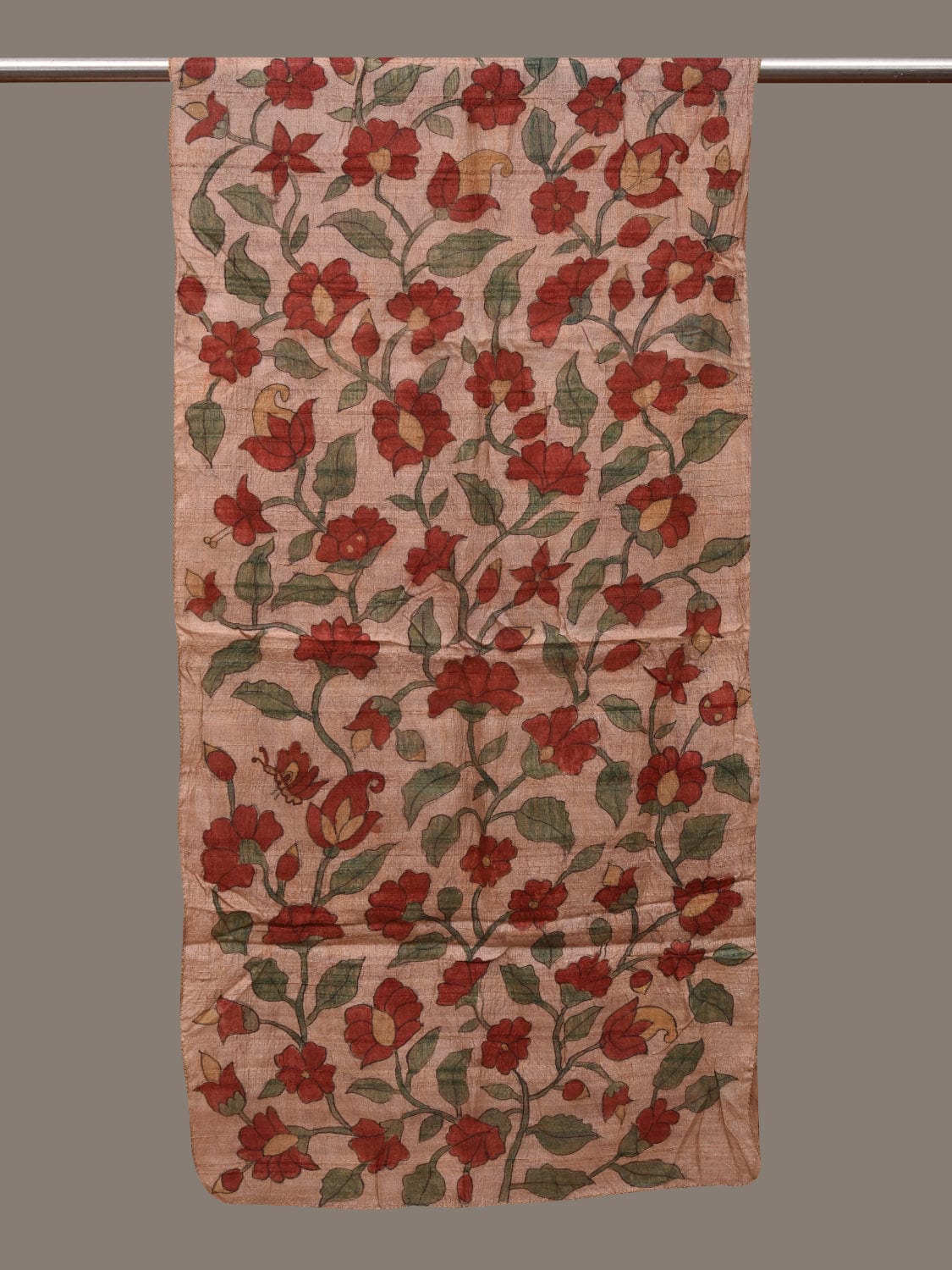 Cream Kalamkari Hand Painted Tussar Handloom Stole with Floral Design ds3055