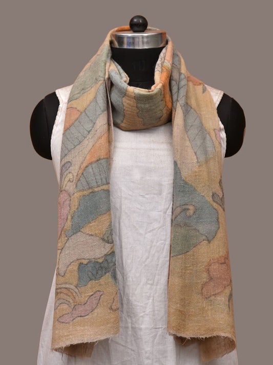 Cream Kalamkari Hand Painted Woolen Dupatta with Birds Design ds3207