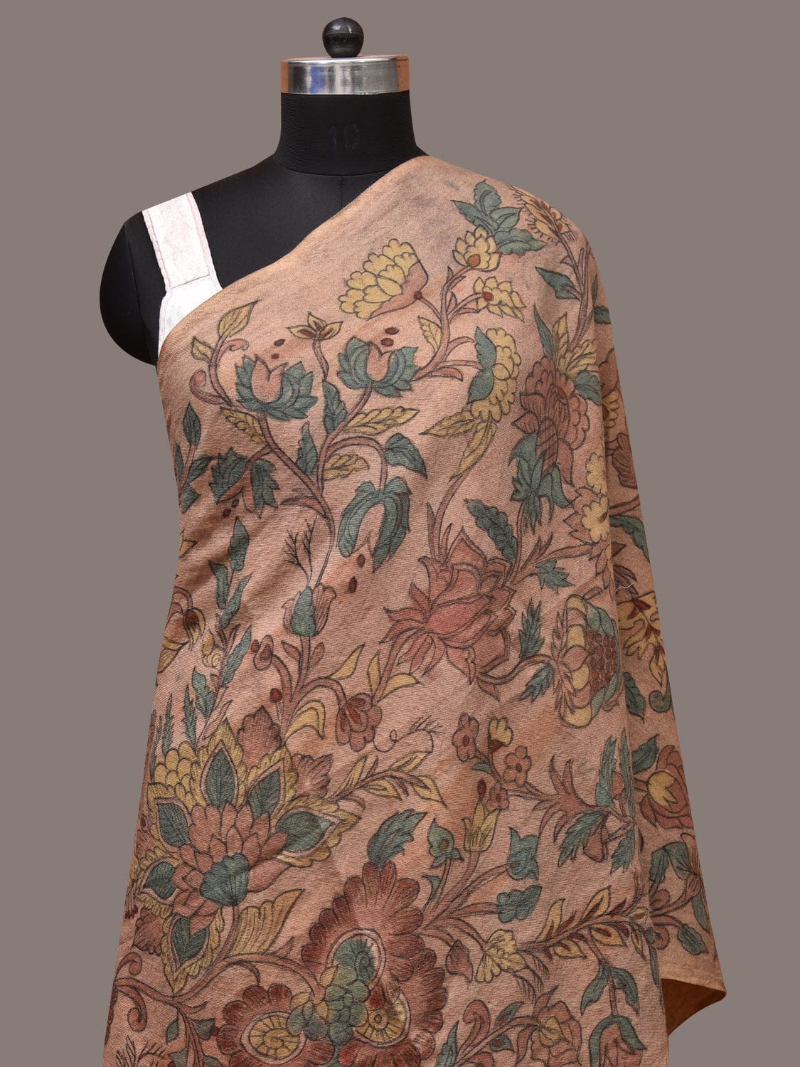 Cream Kalamkari Hand Painted Woolen Handloom Dupatta with Floral Design ds3437