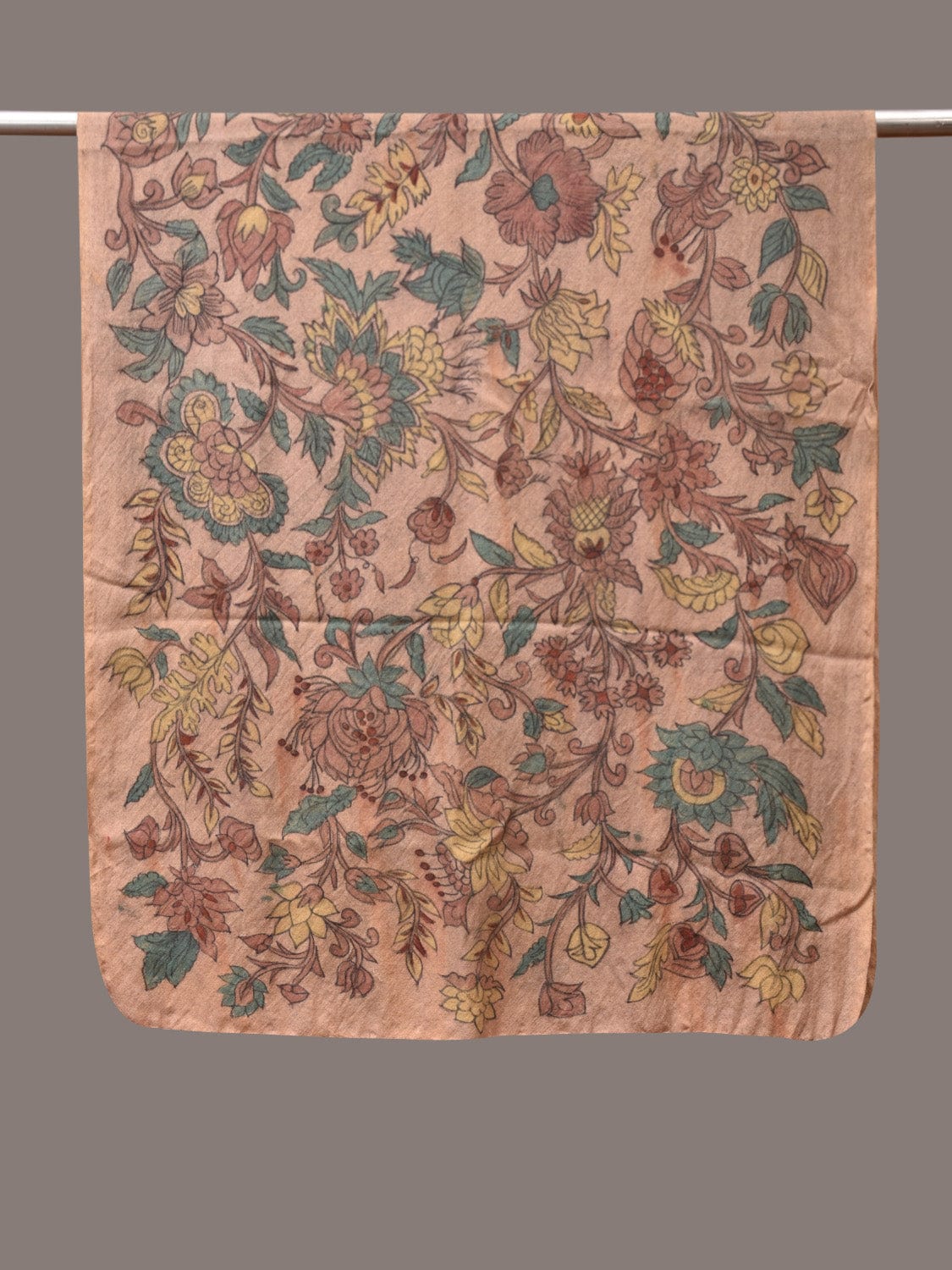 Cream Kalamkari Hand Painted Woolen Handloom Dupatta with Floral Design ds3437