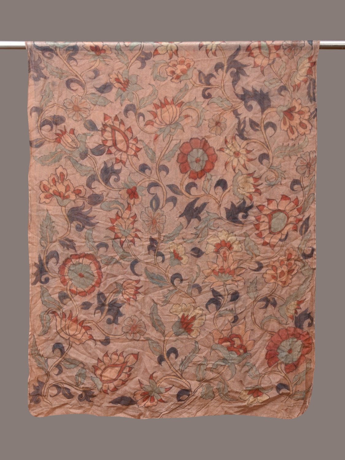 Cream Kalamkari Hand Painted Woolen Handloom Dupatta with Floral Design ds3502