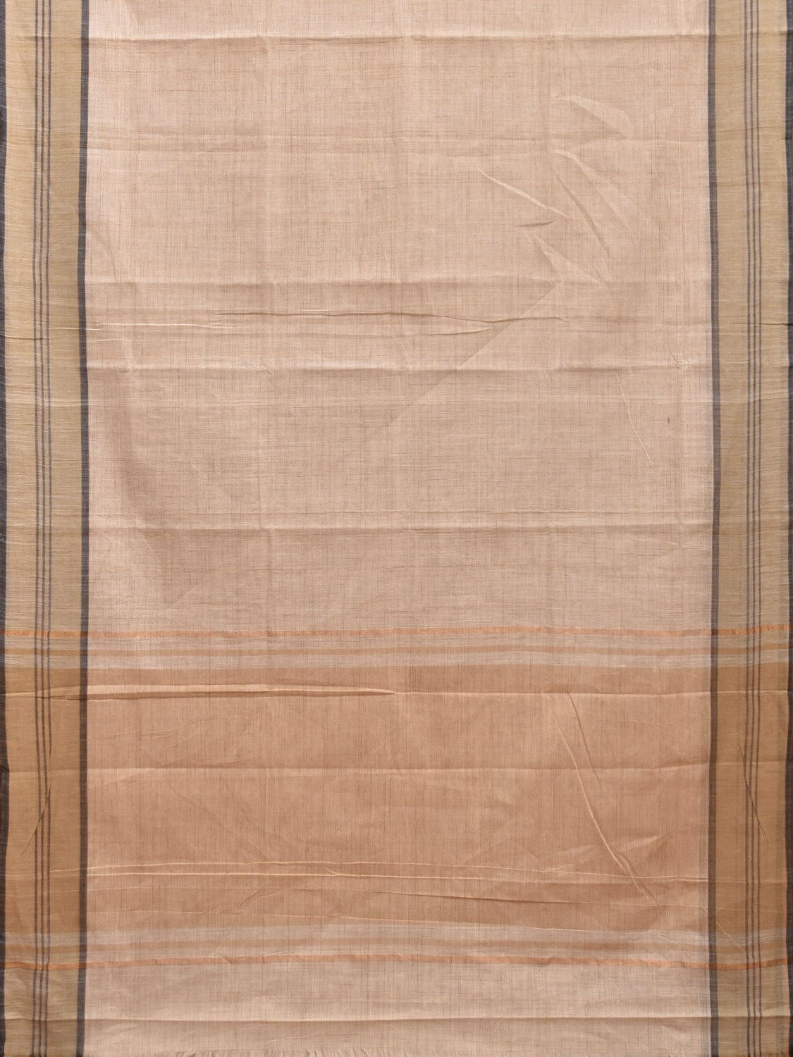 Cream Kanchipuram Cotton Handloom Saree with Strips Pallu Design k0560