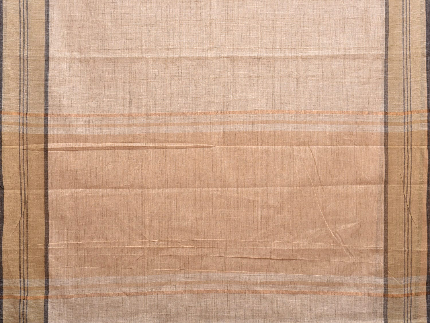 Cream Kanchipuram Cotton Handloom Saree with Strips Pallu Design k0560