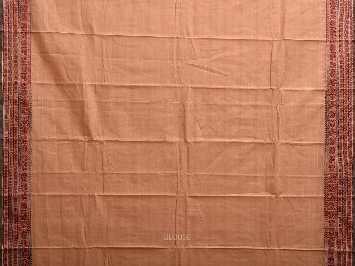 Cream Kanchipuram Cotton Plain Saree with Strips and Border Design k0855