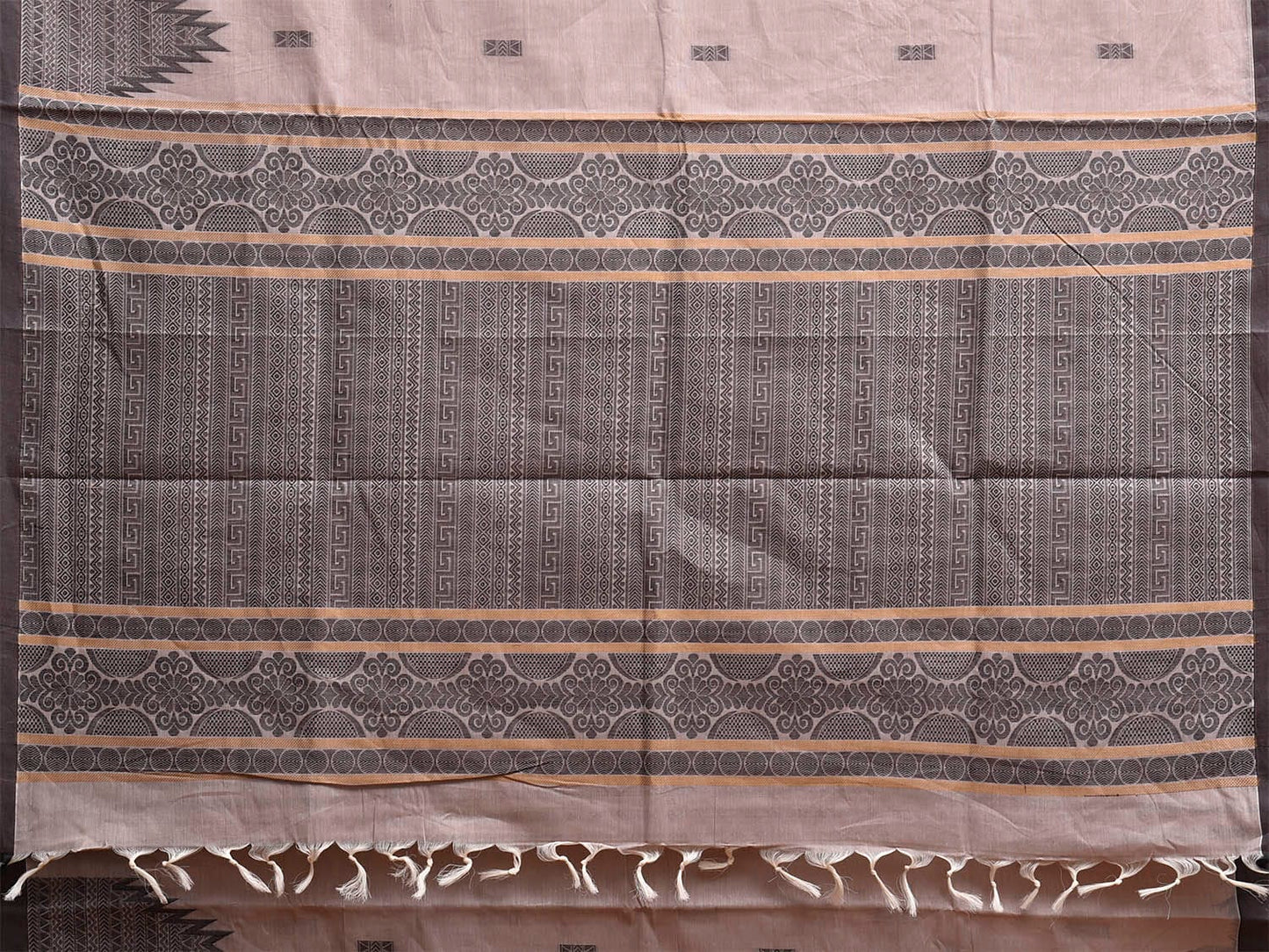 Cream Kanchipuram Cotton Saree with Big Temple Border and Pallu Design k0845