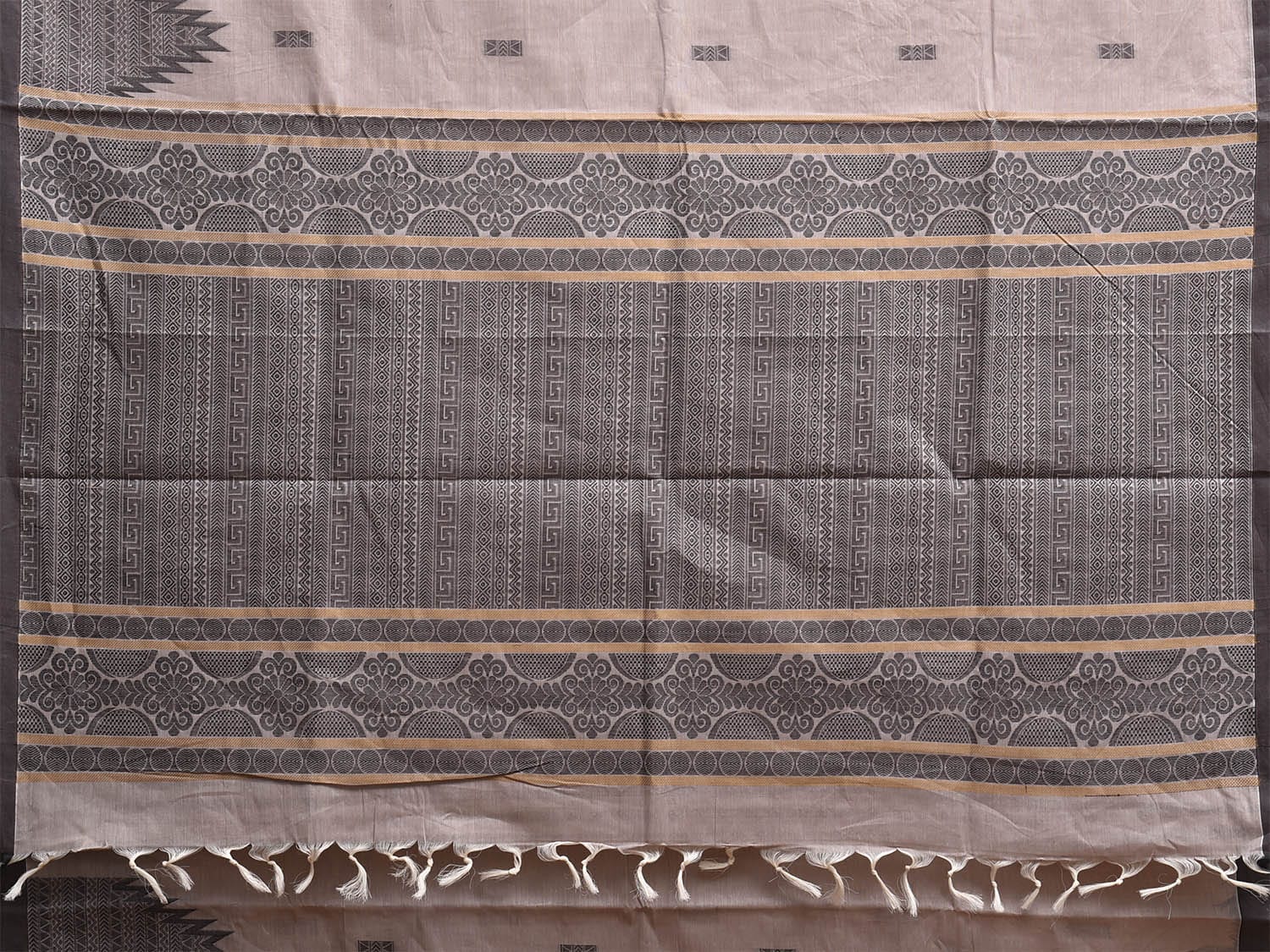 Cream Kanchipuram Cotton Saree with Big Temple Border and Pallu Design k0845