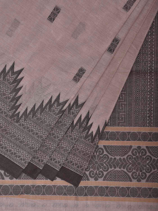 Cream Kanchipuram Cotton Saree with Big Temple Border and Pallu Design k0845