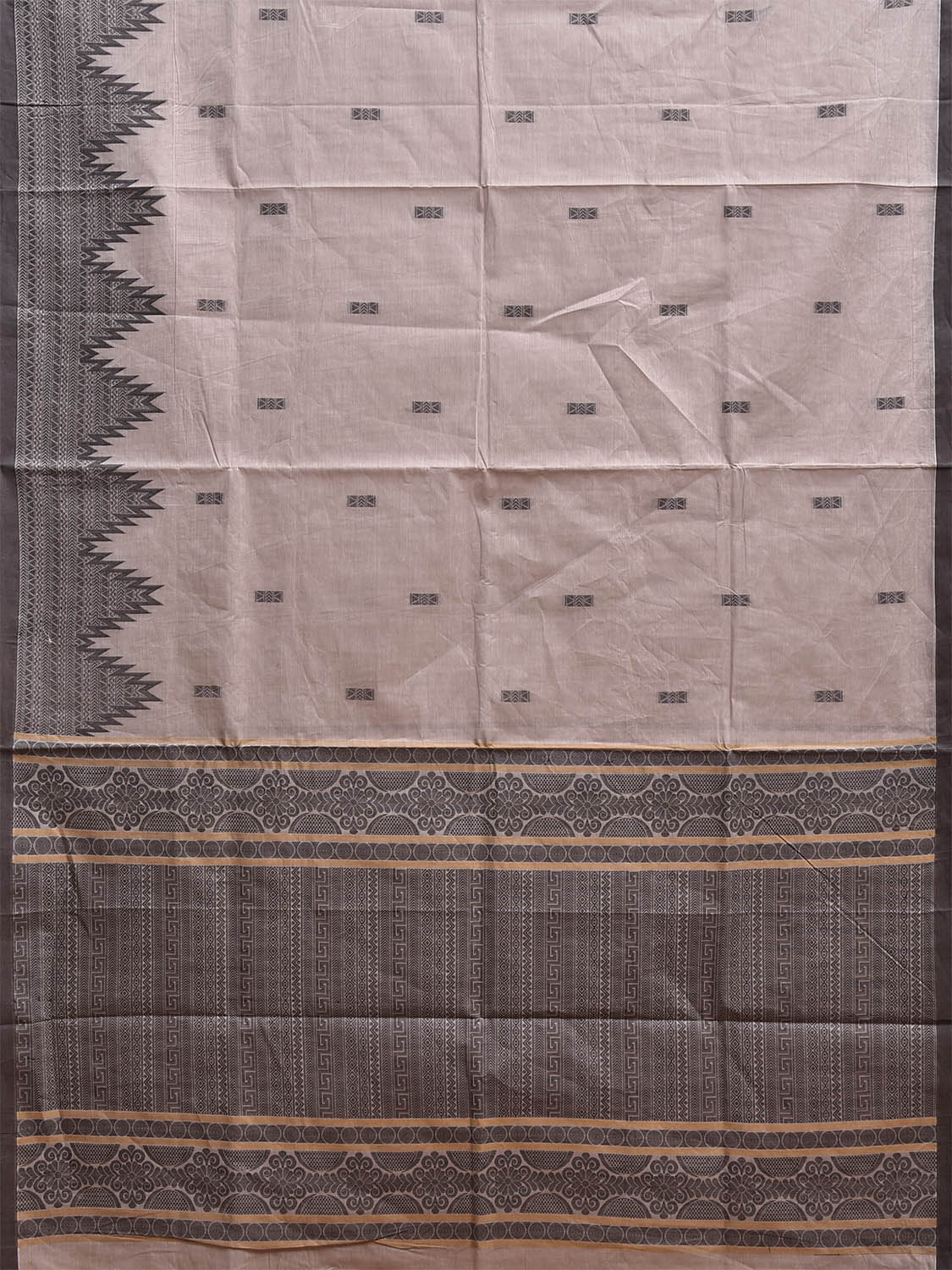 Cream Kanchipuram Cotton Saree with Big Temple Border and Pallu Design k0845