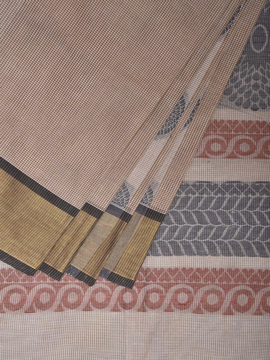 Cream Kanchipuram Cotton Saree with Chakra Buta and Pallu Design k0842