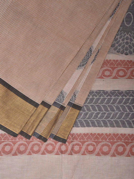 Cream Kanchipuram Cotton Saree with Chakra Buta and Pallu Design k0842