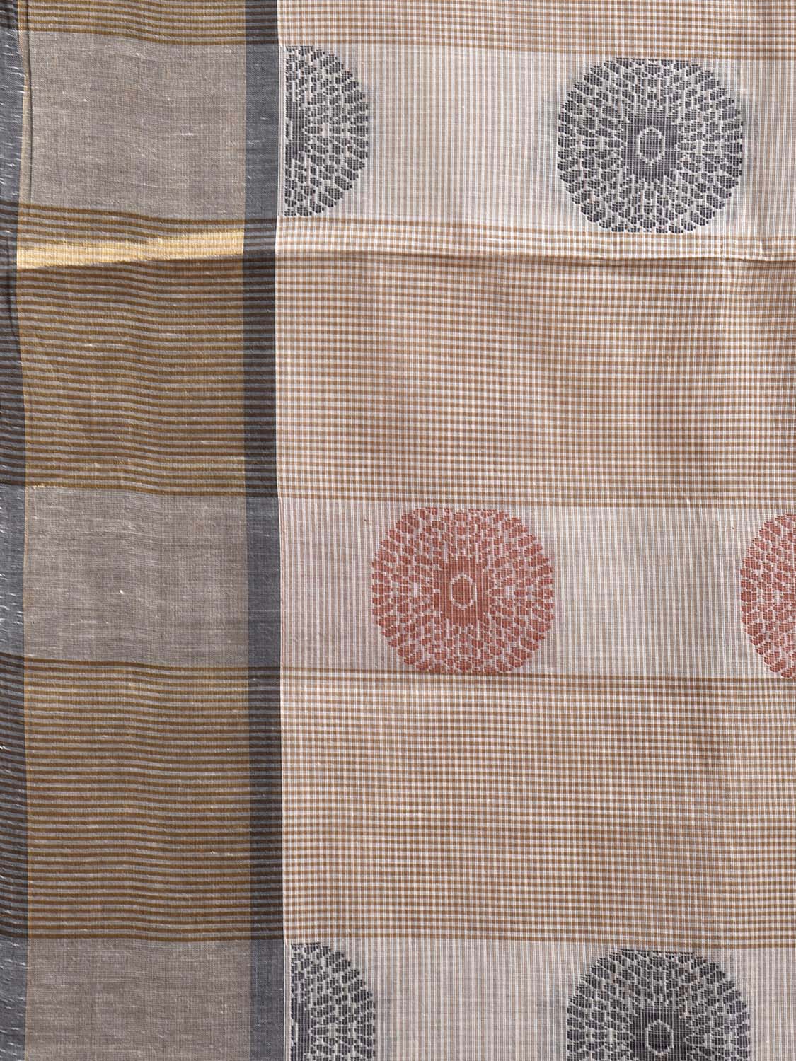 Cream Kanchipuram Cotton Saree with Chakra Buta and Pallu Design k0842