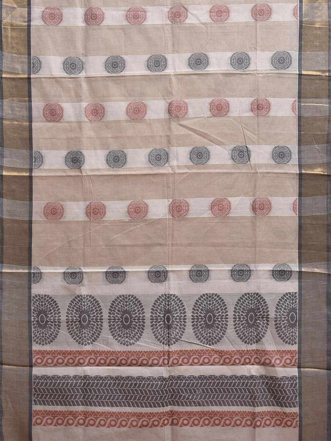 Cream Kanchipuram Cotton Saree with Chakra Buta and Pallu Design k0842