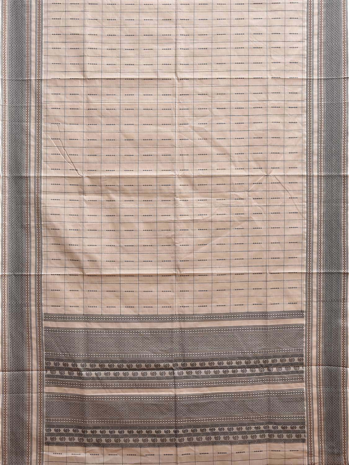 Cream Kanchipuram Cotton Saree with Checks and Border-Pallu Design k0848