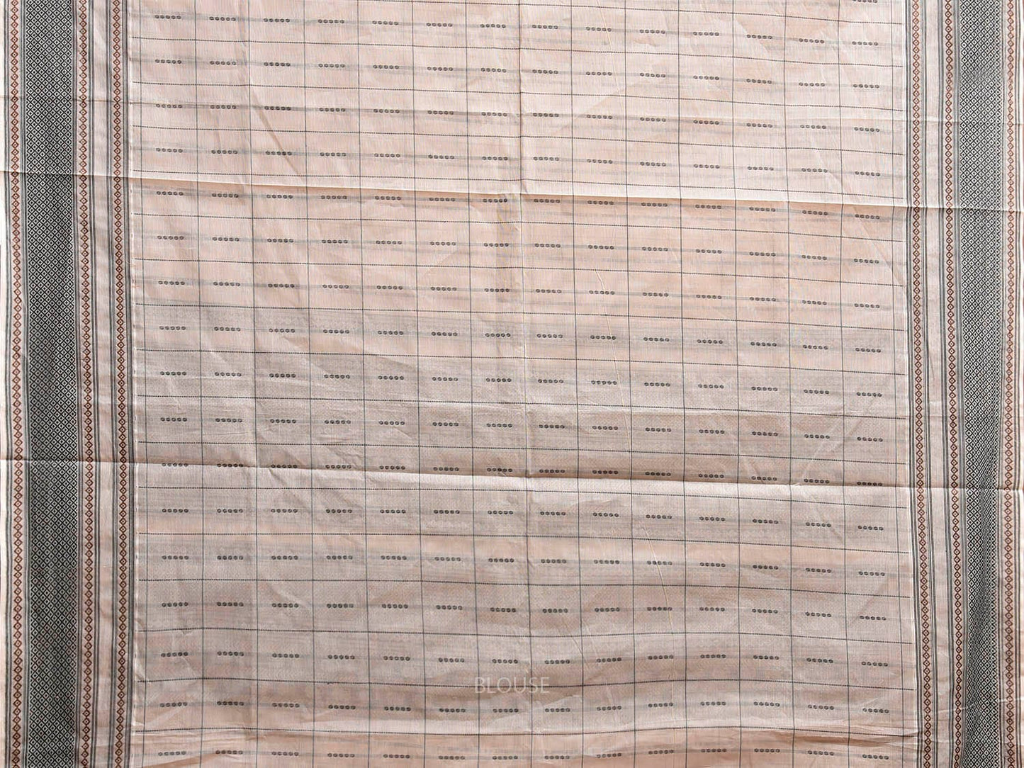 Cream Kanchipuram Cotton Saree with Checks and Border-Pallu Design k0848