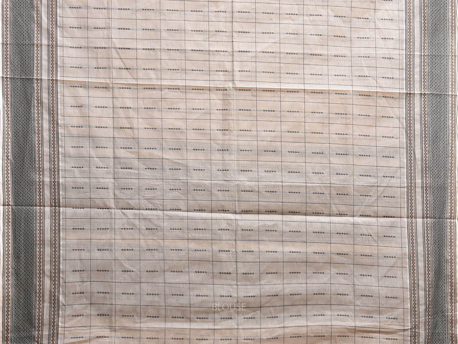 Cream Kanchipuram Cotton Saree with Checks and Border-Pallu Design k0848