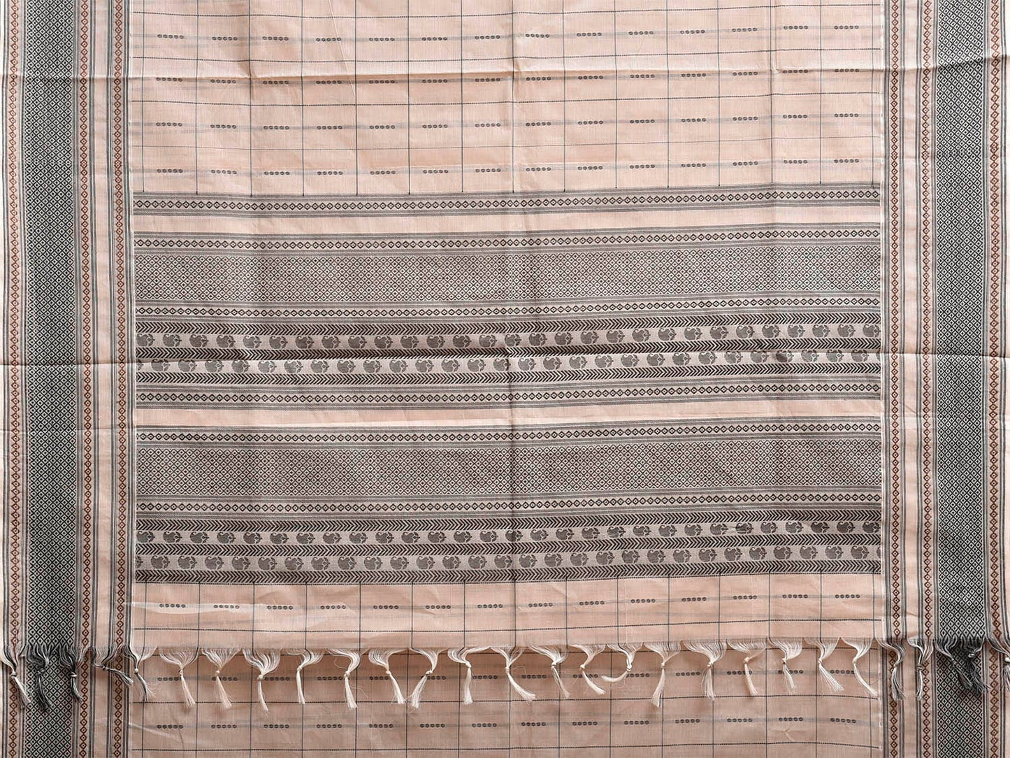 Cream Kanchipuram Cotton Saree with Checks and Border-Pallu Design k0848