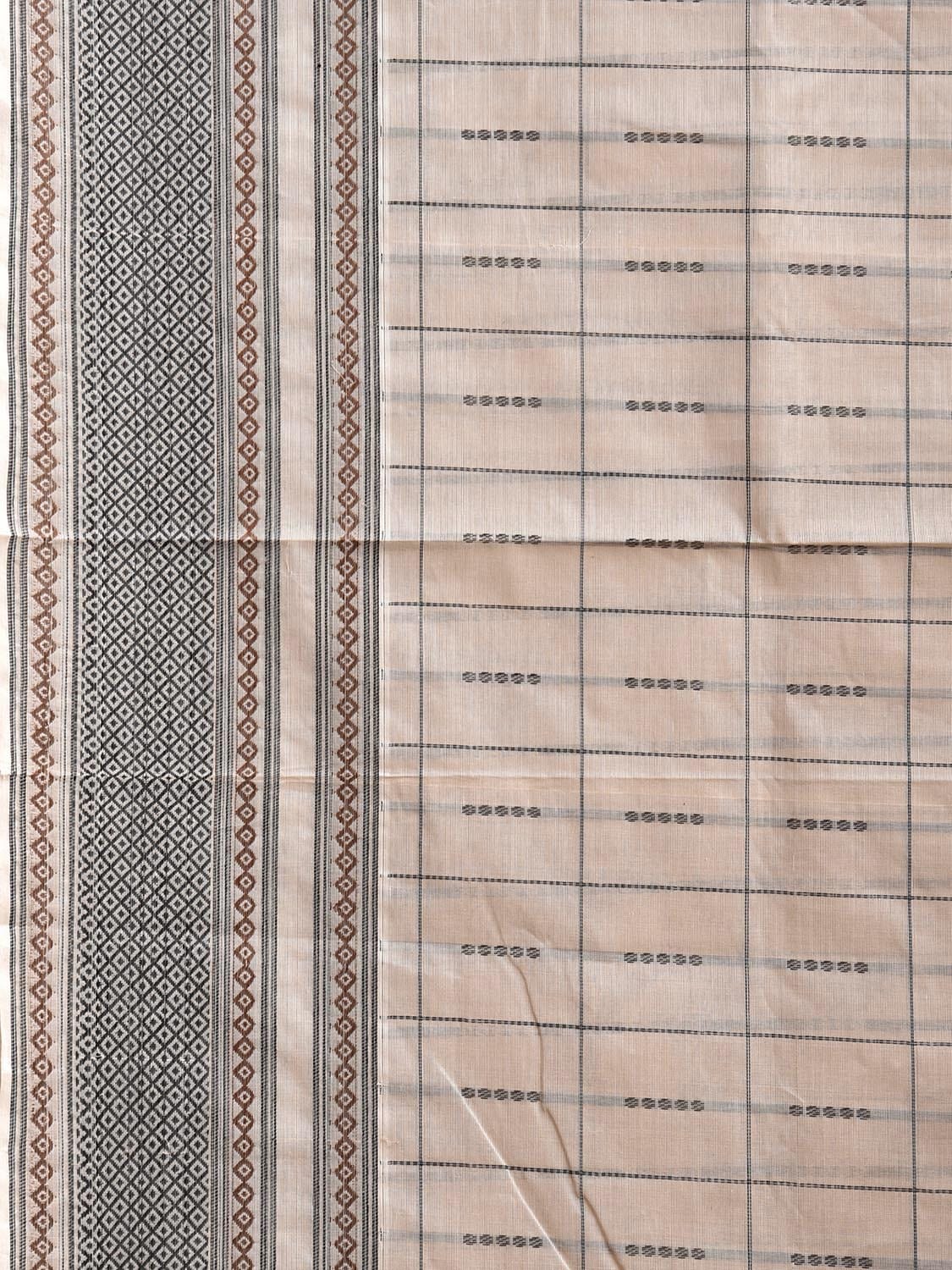 Cream Kanchipuram Cotton Saree with Checks and Border-Pallu Design k0848