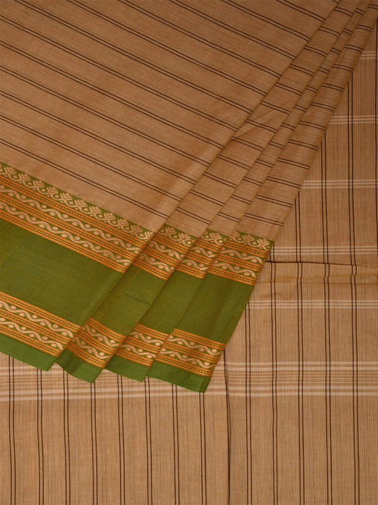 Cream Kanchipuram Cotton Saree with Strips and Ganga-Jamuna Border Design Kalamkari Blouse k0832