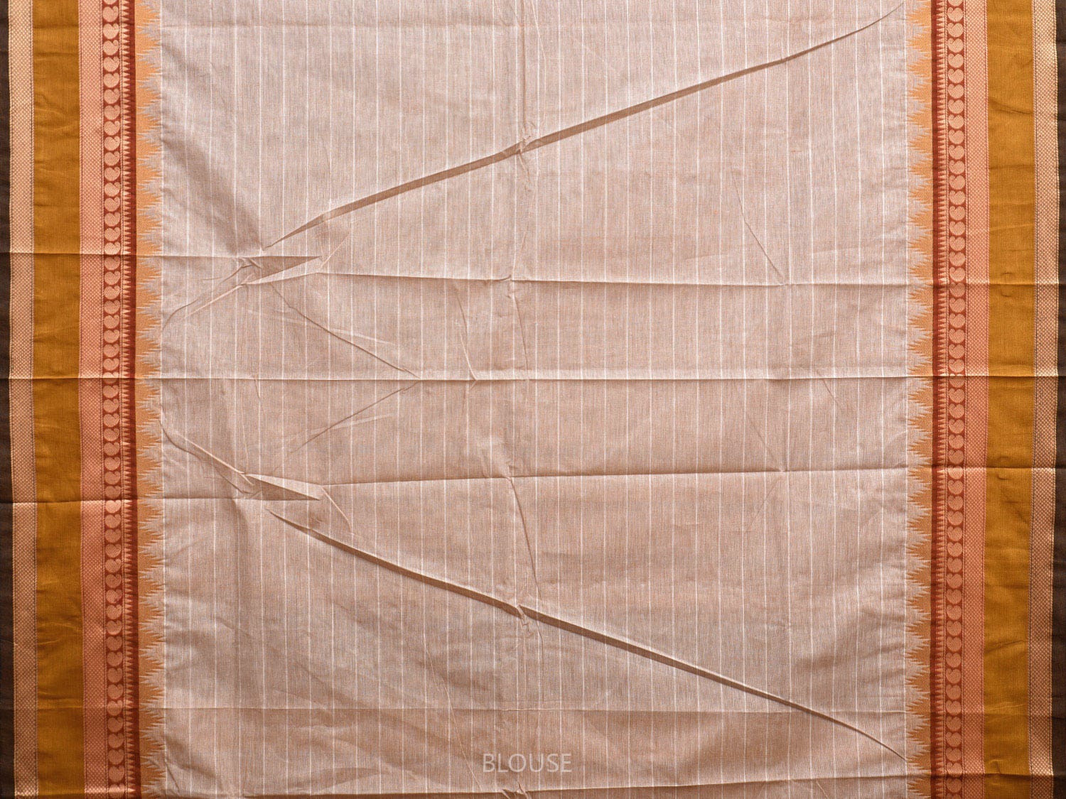 Cream Kanchipuram Cotton Saree with Strips and Temple Border Design k0726