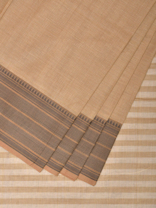 Cream Kanchipuram Cotton Saree with Strips Pallu and Border Design k0532