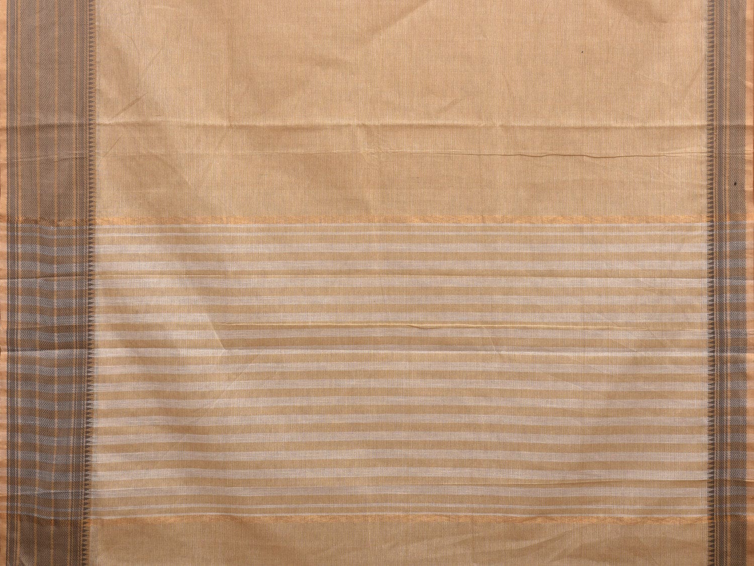 Cream Kanchipuram Cotton Saree with Strips Pallu and Border Design k0532