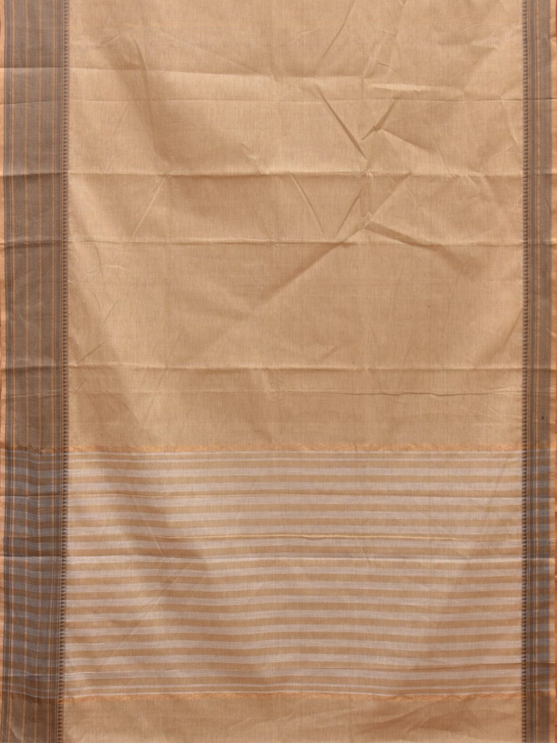 Cream Kanchipuram Cotton Saree with Strips Pallu and Border Design k0532