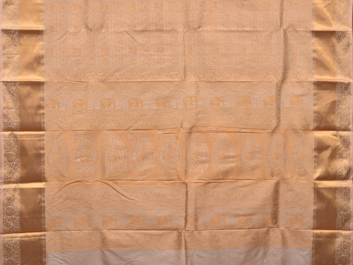 Cream Kanchipuram Silk Handloom Saree with All Over Checks and Buta Design k0522