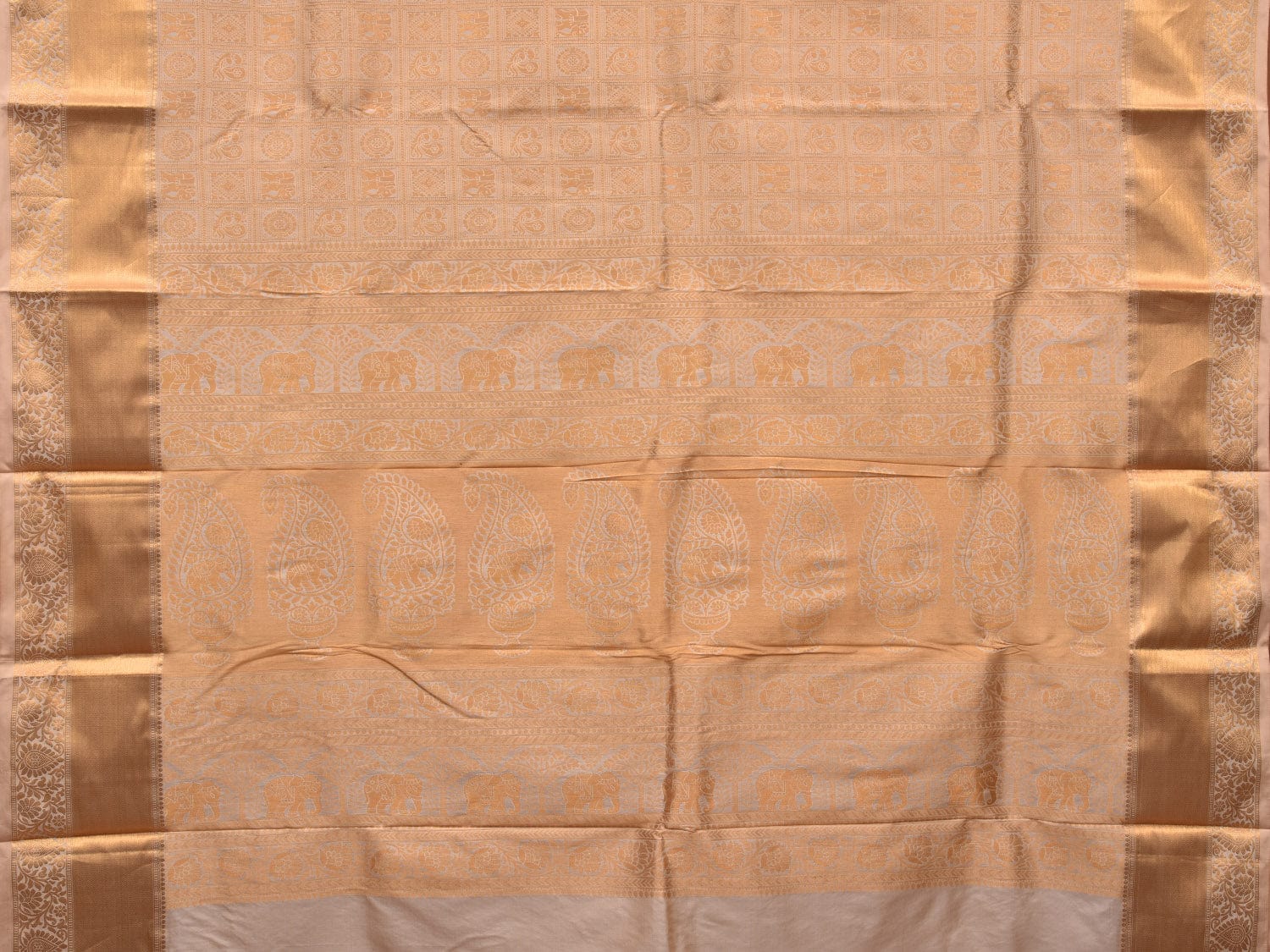 Cream Kanchipuram Silk Handloom Saree with All Over Checks and Buta Design k0522