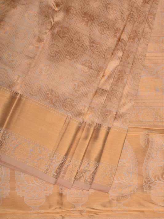 Cream Kanchipuram Silk Handloom Saree with All Over Checks and Buta Design k0522