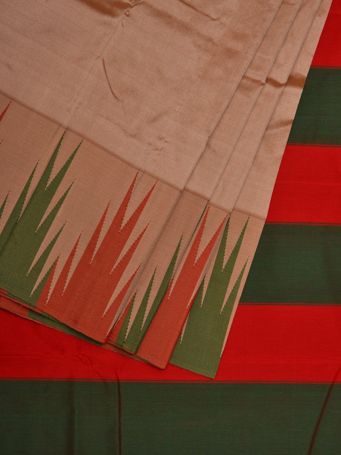 Cream Kanchipuram Silk Handloom Saree with Big Temple Border and Contrast Pallu Design k0517