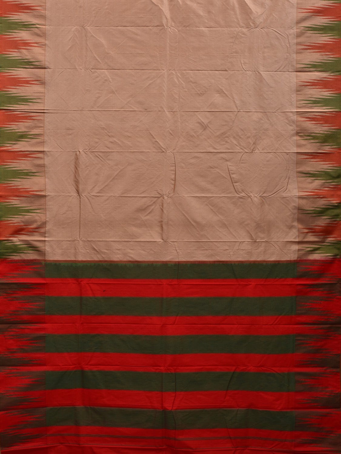 Cream Kanchipuram Silk Handloom Saree with Big Temple Border and Contrast Pallu Design k0517