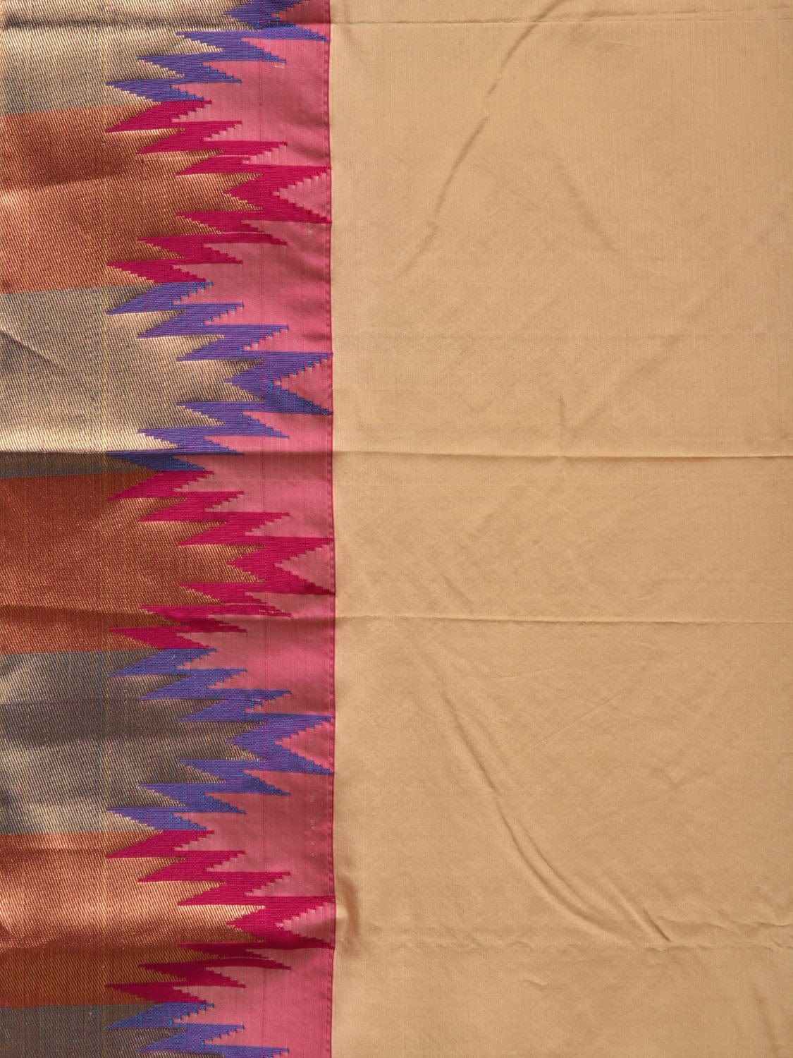 Cream Kanchipuram Silk Handloom Saree with Double Temple Border Design k0512