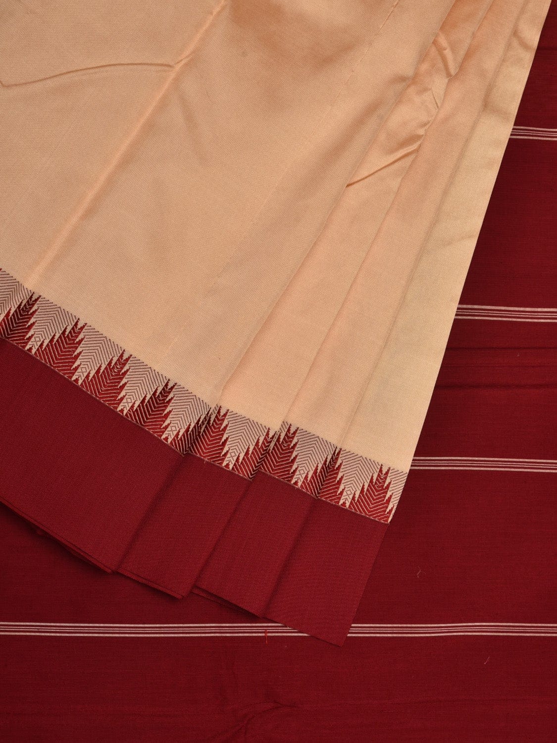 Cream Kanchipuram Silk Handloom Saree with Temple Border Design k0514