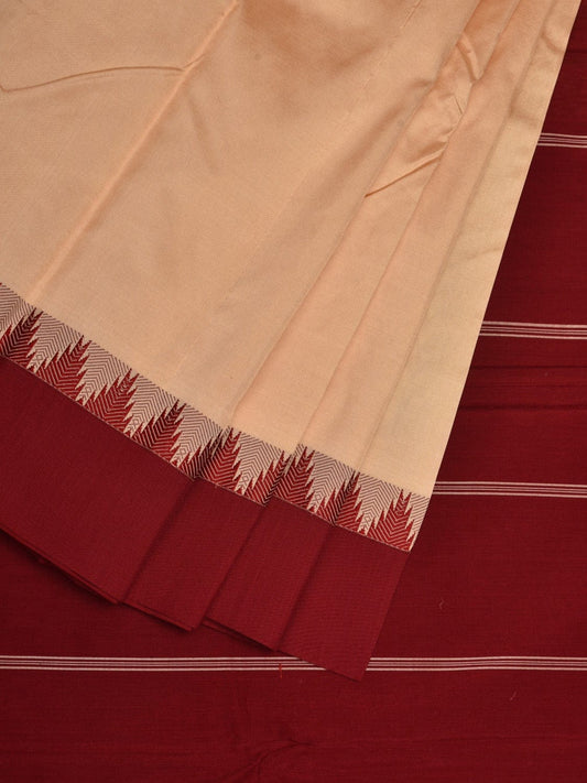 Cream Kanchipuram Silk Handloom Saree with Temple Border Design k0514