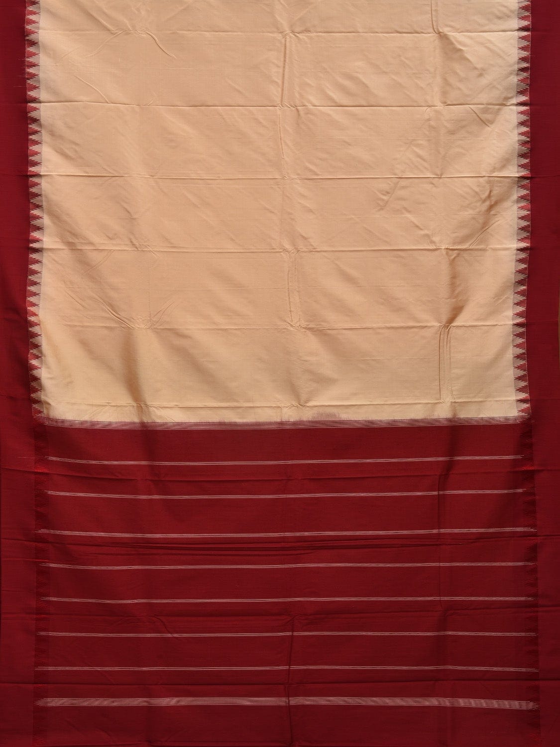 Cream Kanchipuram Silk Handloom Saree with Temple Border Design k0514