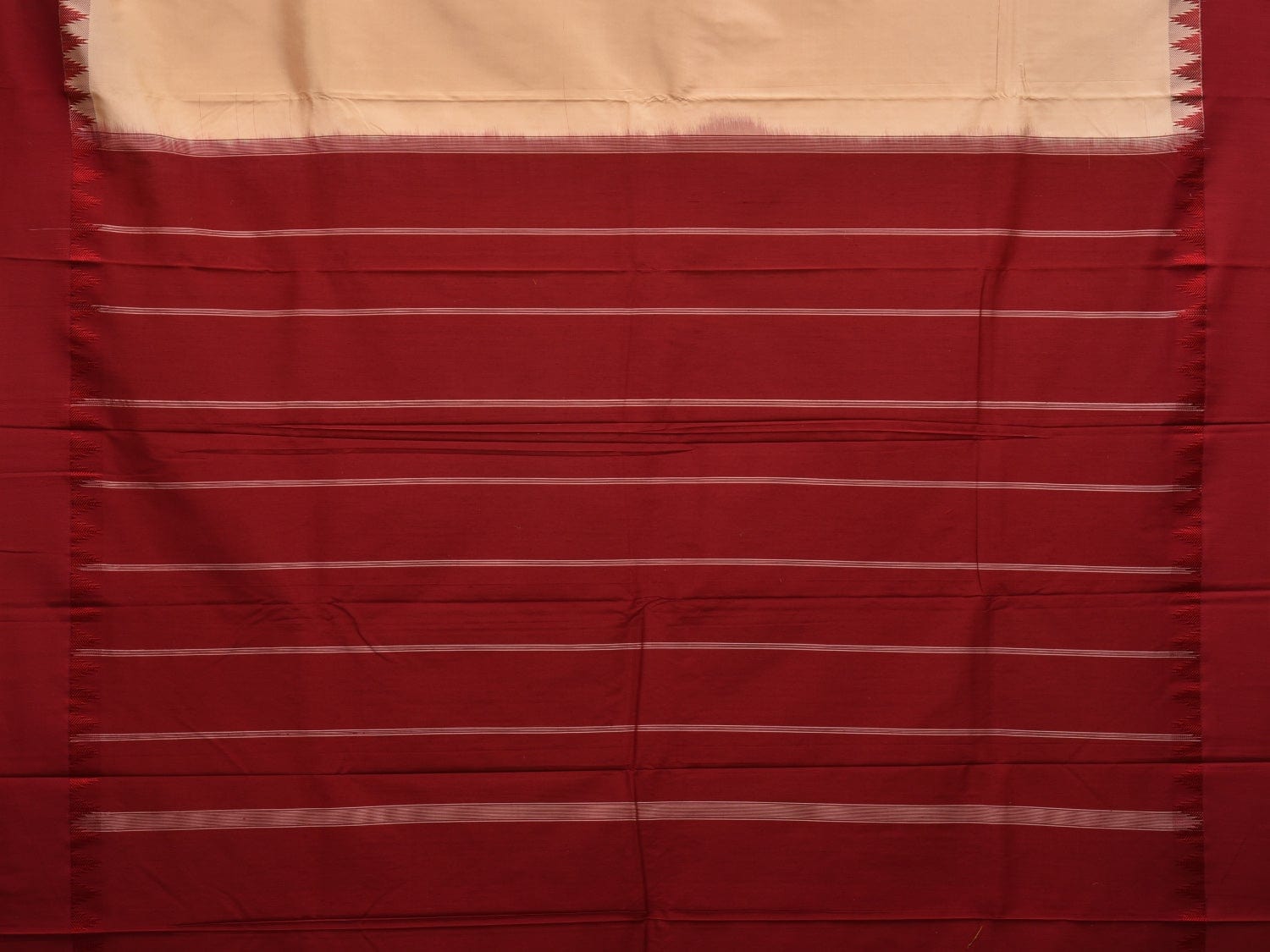 Cream Kanchipuram Silk Handloom Saree with Temple Border Design k0514