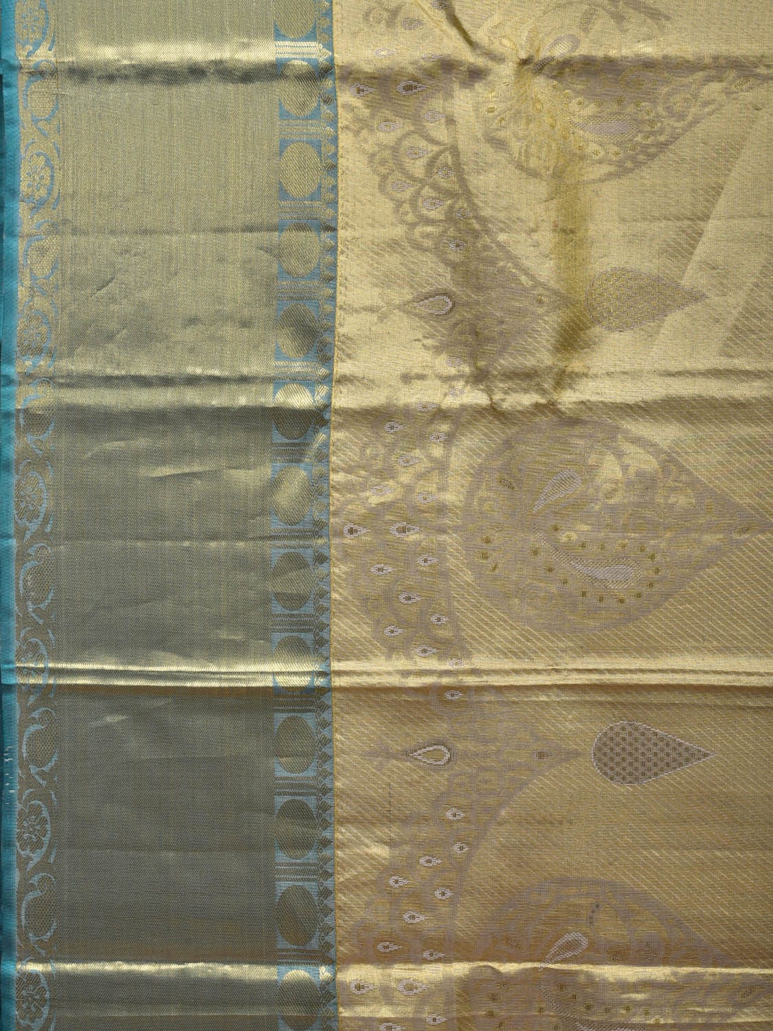 Cream Kanchipuram Silk Handloom Tissue Saree with All Over Design k0525
