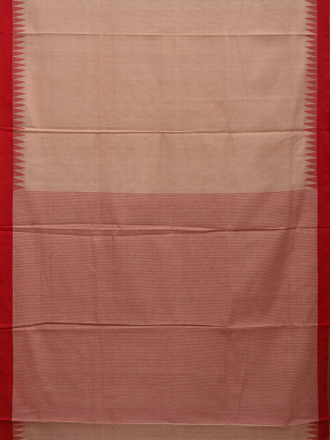 Cream Khadi Cotton Handloom Plain Saree with Strip Pallu Design kh0586