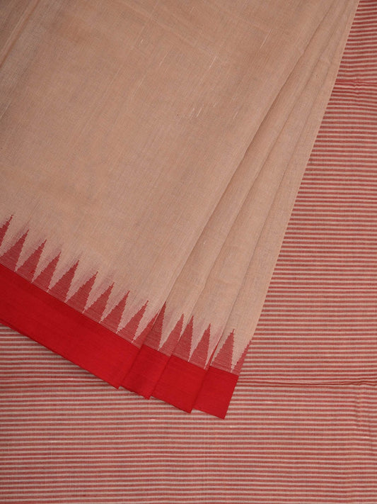 Cream Khadi Cotton Handloom Plain Saree with Strip Pallu Design kh0586