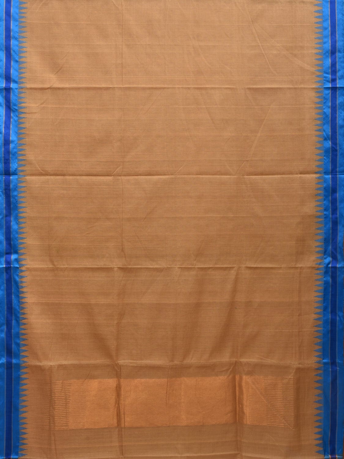 Cream Khadi Cotton Handloom Plain Saree with Temple Border Design kh0558