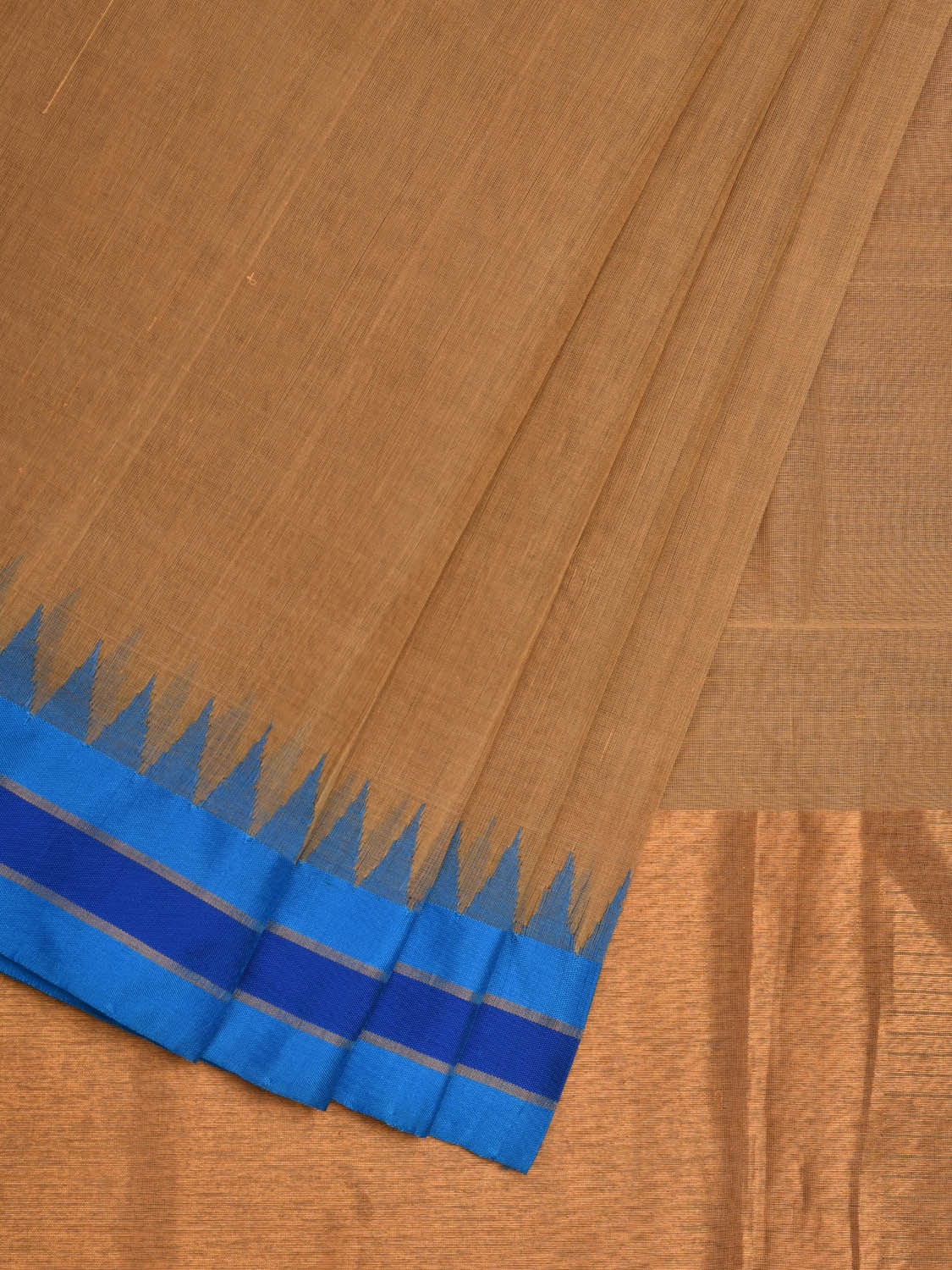 Cream Khadi Cotton Handloom Plain Saree with Temple Border Design kh0558