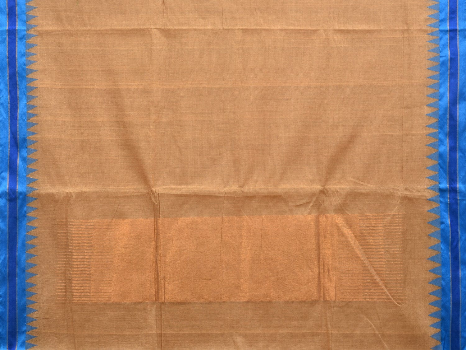 Cream Khadi Cotton Handloom Plain Saree with Temple Border Design kh0558